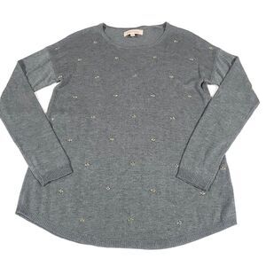 Philosophy Ditsy Beaded Cashmere Blend Sweater S Gray Thin Knit Round Hem preppy